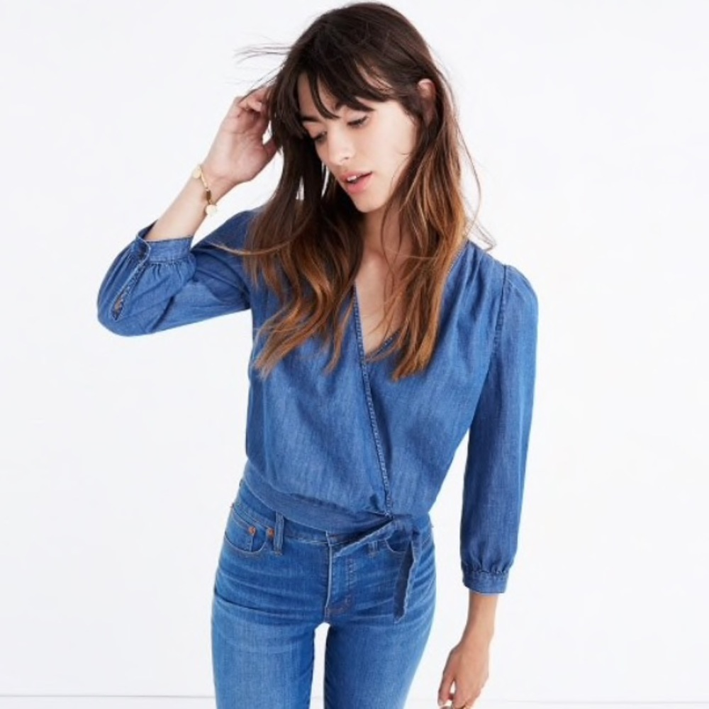 Madewell denim wrap top